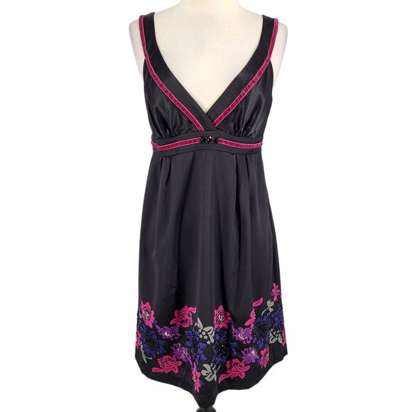 Vintage Guess Jeans Stretch Beaded Satin Dress w Velvet Trim - Picture 1 of 7